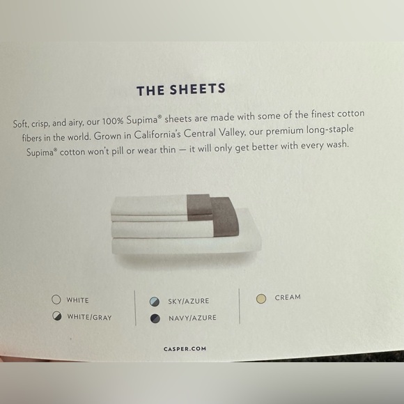 CASPER THE SHEETS 💯 SUPIMA QUEEN SIZE FLAT SHEET ONLY WHITE /GRAY NEW CONDITION - Picture 2 of 5